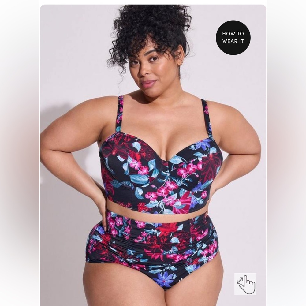 New! Set! Torrid sz 4 Floral Tropical Long‎ Line Swim Bathing Suit Top Bottom 4X